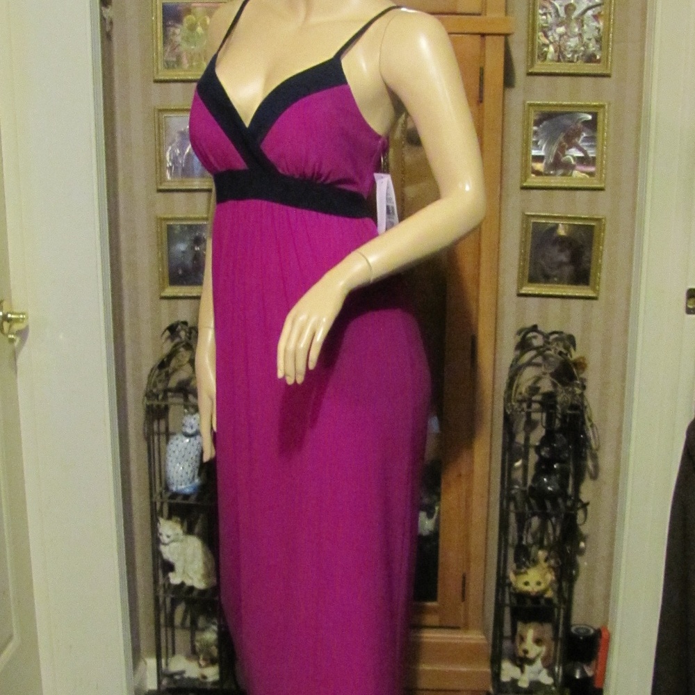 JBS Dress Raspberry Grape & Navy Maxi Dress sz 12